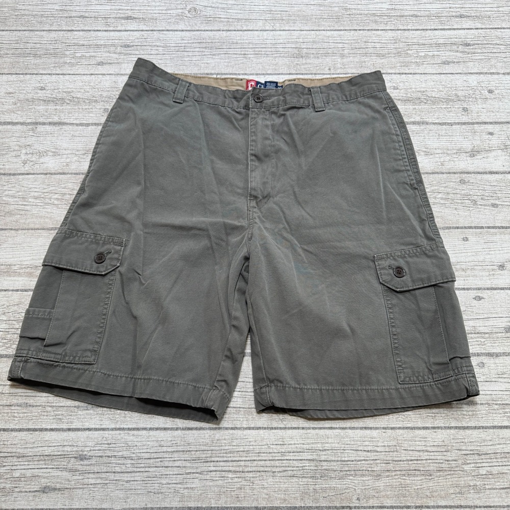 Y2K Chaps Cargo Shorts Men's 36 Olive Green Relaxed Fit Cotton Utility Hiking